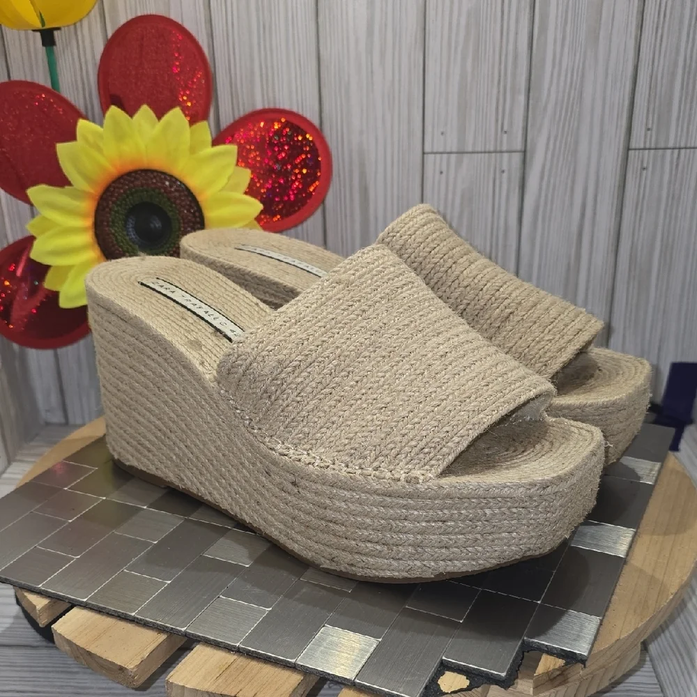 Zara Cream Wedge Espadrilles with‎ Chunky Sole